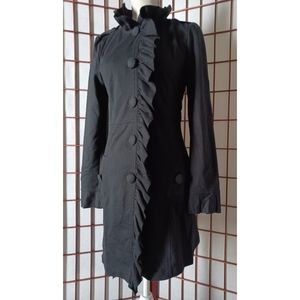 Kare | Black Ruffled Button Front Cotton-Blend Long Jacket